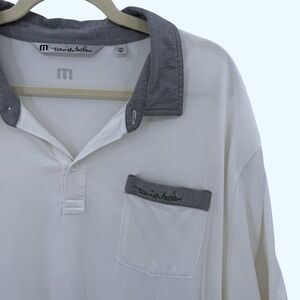Travis Mathew Mens XXL Golf Polo Shirt Short Sleeve White‎ Gray Chest Pocket